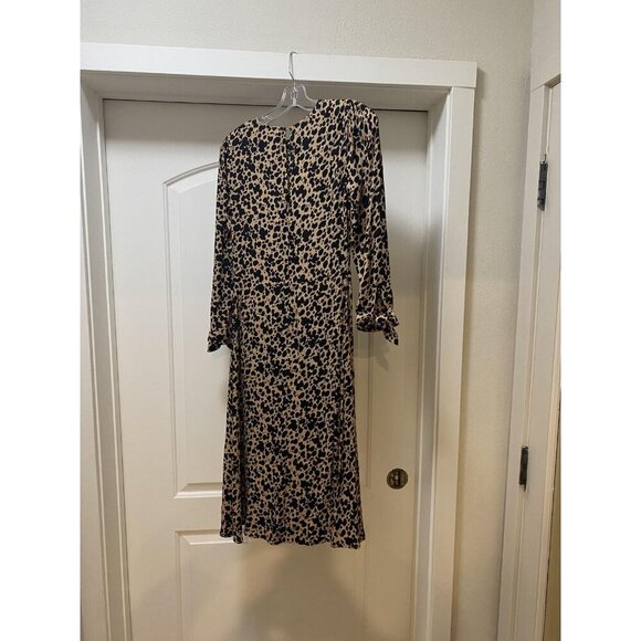 Reformation Port Dress Womens 2 Brown Black Animal Print Long Sleeve Tie Midi - Picture 5 of 5